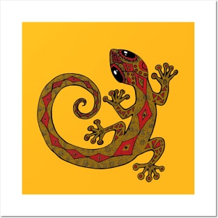 Funky Gold and Red Gecko Posters and Art